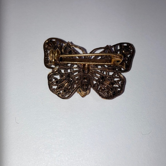 Vintage 50’s butterfly brooch multicolour gemstones,  bronze coloured frame. - Picture 5 of 7